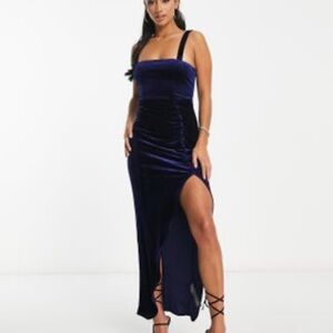 ASOS Petite Velvet Maxi Dress in Rich Blue